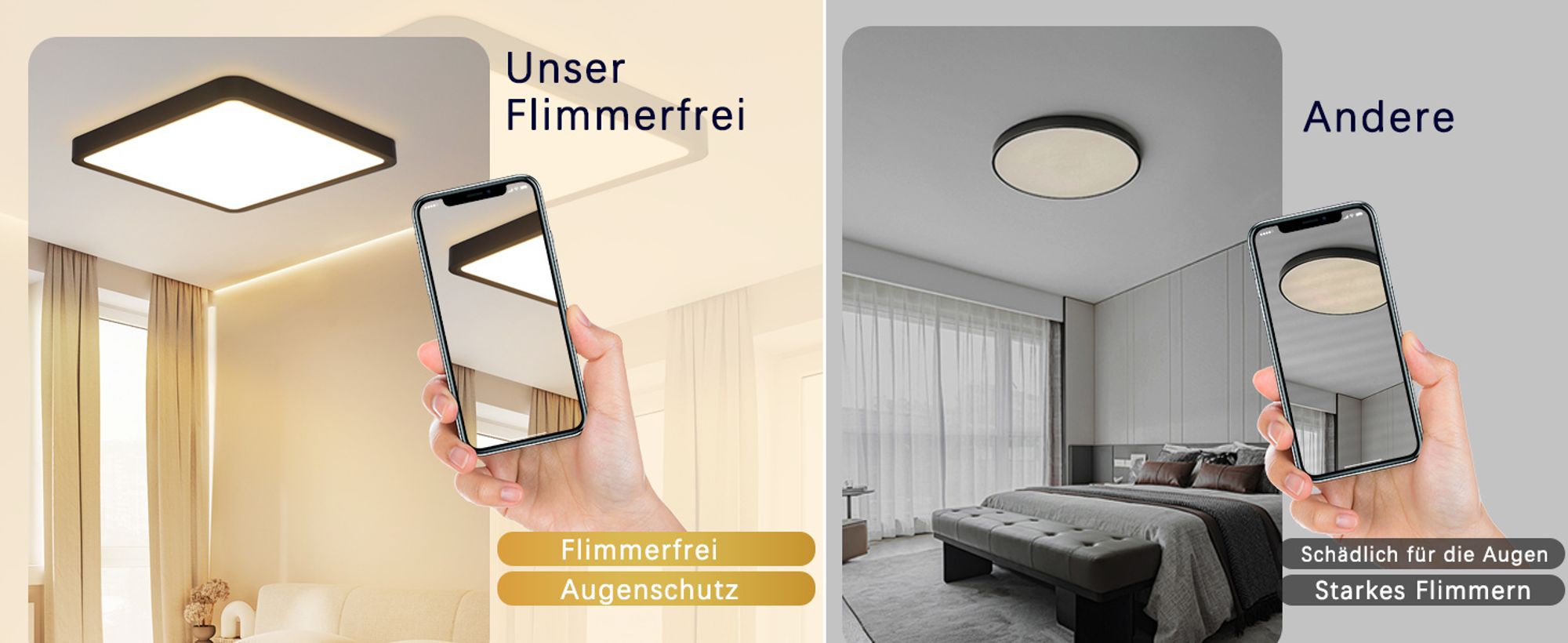 ZMH Deckenlampe LED Deckenleuchte Flach Schlafzimmerlampe 23CM Badezimmerlampe 18W Küchenlampe Eckig Schlafzimmer  Deckenbeleuchtung Flurlampe Decke