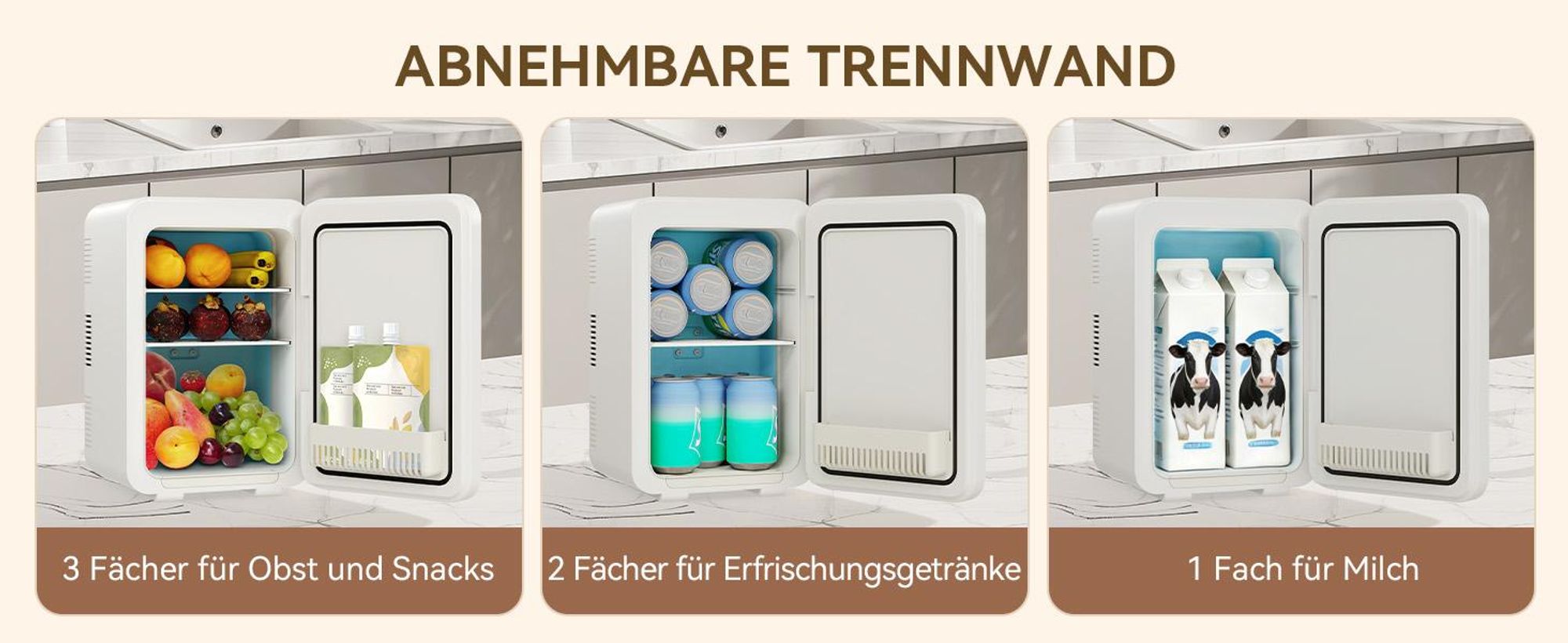Puluomis Mini Kühlschrank 10L, 2 in 1 Warm- und Kühlbox tragbar Ultra-Leiser Auto Kühlbox (<30dB) 12V/220V /230V AC/DC für Getränkedosen, Snacks Beige