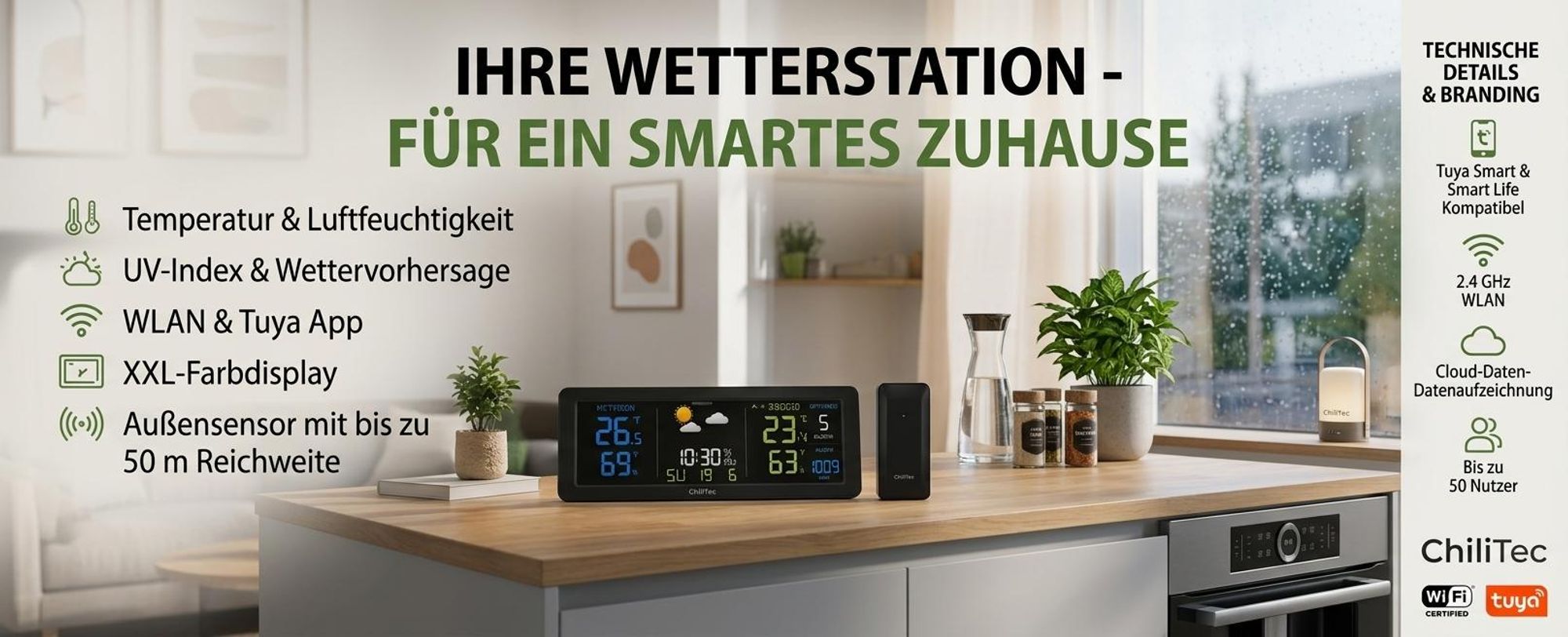 WLAN Wetterstation mit Tuya App & XXL Display_CH10984