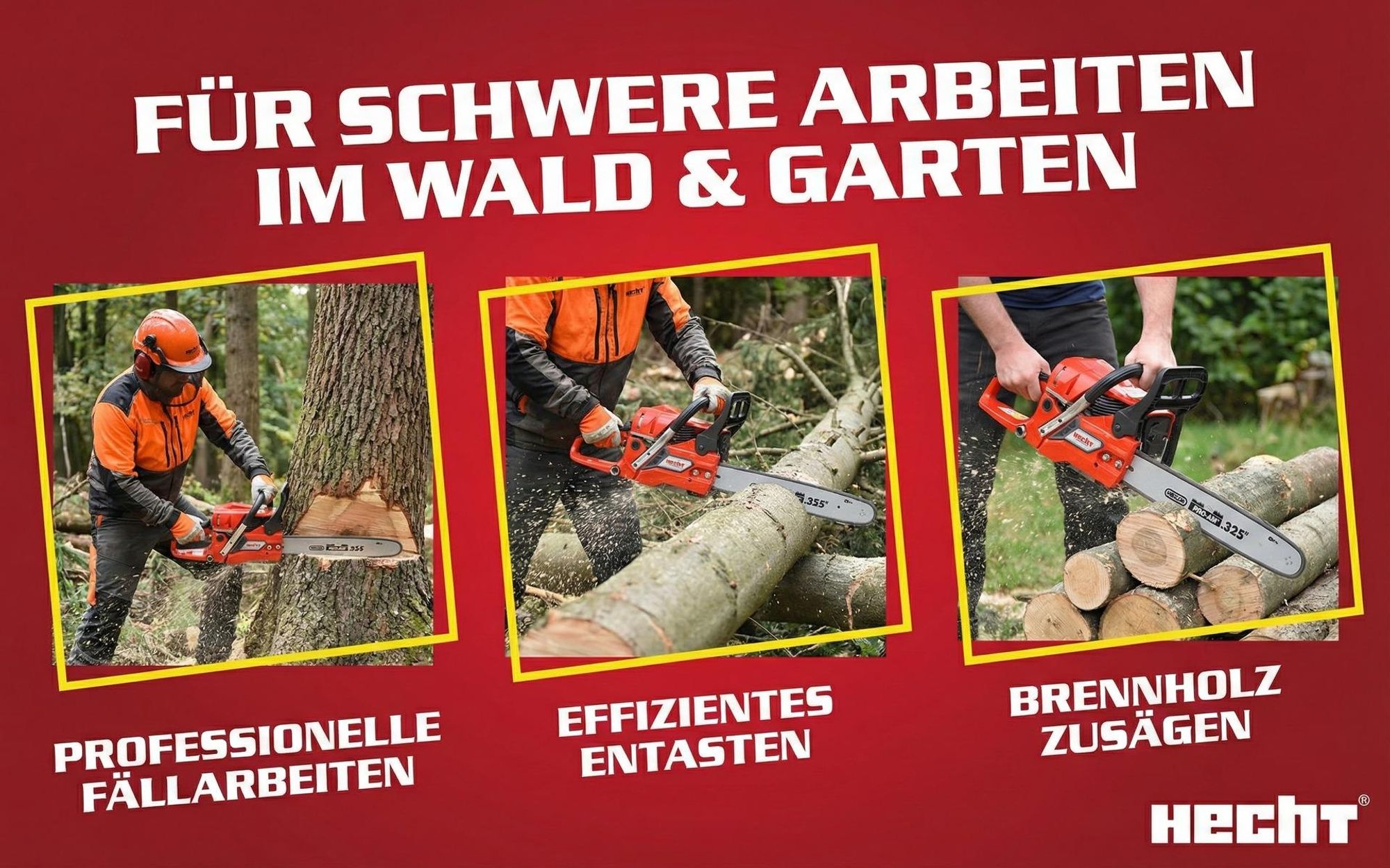 Kettensäge Motorsäge Benzin HECHT 956 | 45 cm Schwertlänge | 3,2 PS / 56 cm³ | 5,6 kg | 23 m/s