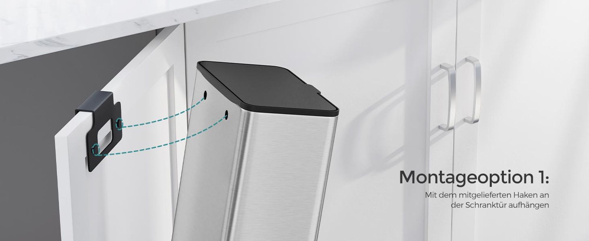 SONGMICS Mülleimer hängend, 8 L Komposteimer Küche, Stahl-Abfalleimer mit Deckel für Biomüll, mit Haken