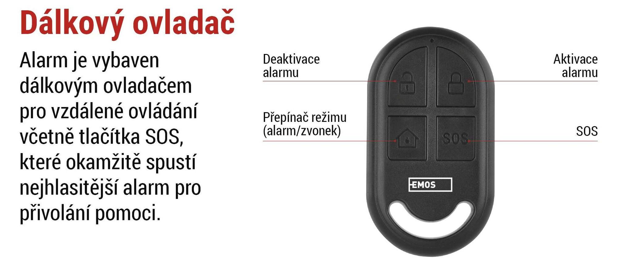 EMOS PIR pohybový alarm se sirénou 125 dB, duální provoz, 1x dálkové ovládání, alarm proti krádeži pro domácnost, obchod, černý, H8106