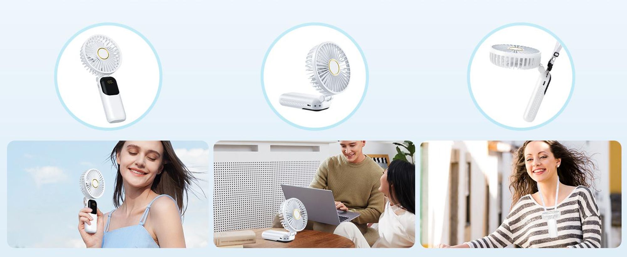 Handventilator, Tragbarer Leise Mini Ventilator, Wiederaufladbar USB Ventilator, Klein Taschenventilator Mit 5 Geschwindigkeitsstufen Digitalanzeige