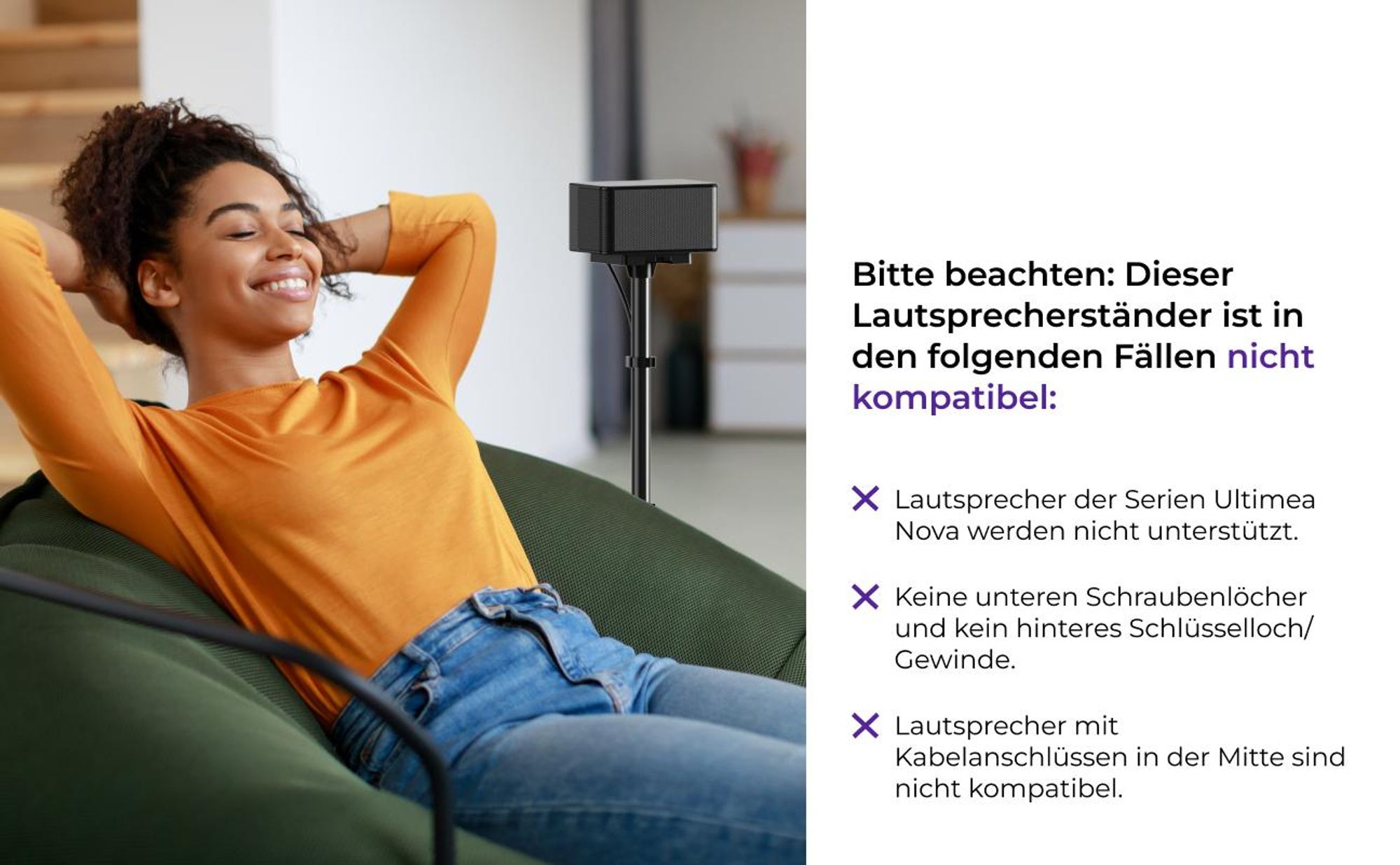 Ultimea Lautsprecherständer Steady 310 - 1 Paar Ständer für Poseidon und Skywave Serie Soundbar (bis 36,6 Zoll, Ausziehbar von 62 cm bis 93 cm