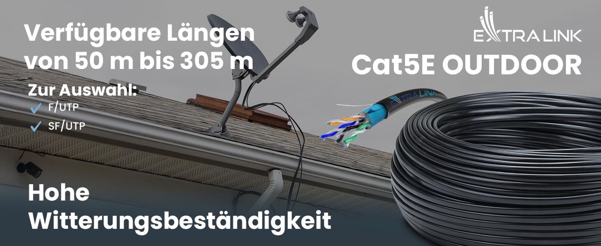 Extralink CAT5E FTP F/UTP V2 Netzwerkkabel Außen 305 m LAN Kabel