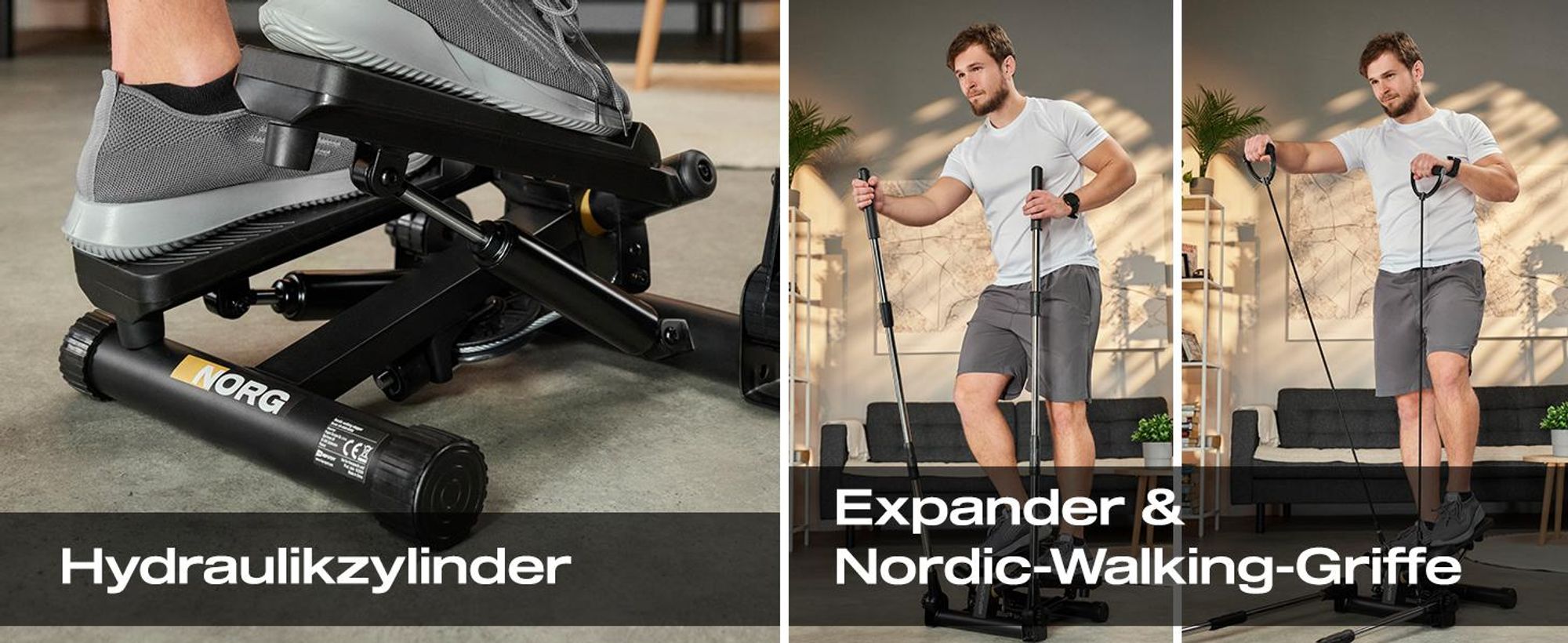 Hop-Sport Swing Stepper HS-050S Norg, Up-Down-Side-Stepper für Zuhause mit Haltegriffen, Expander & LCD-Display