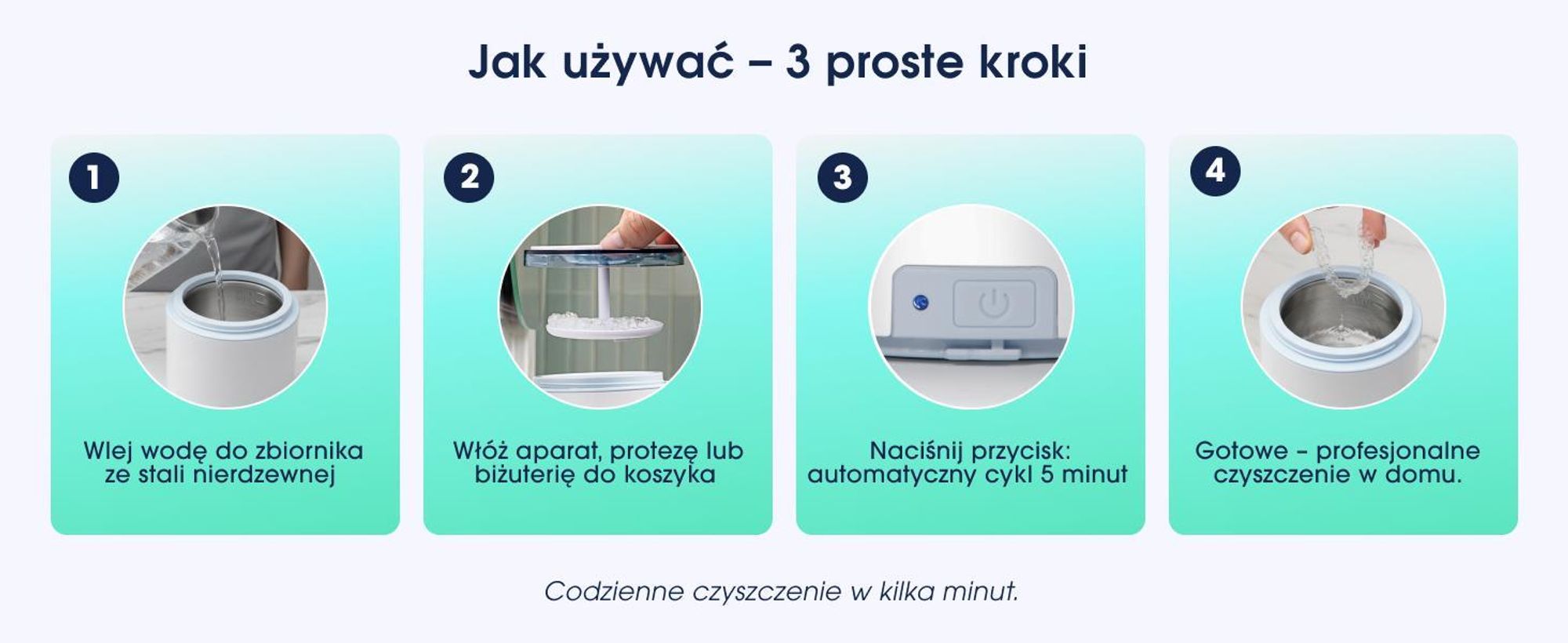 ZENT Profesjonalna Myjka Ultradźwiękowa 200ml do Biżuterii, Nakładek ortodontycznych, Protez, Biała