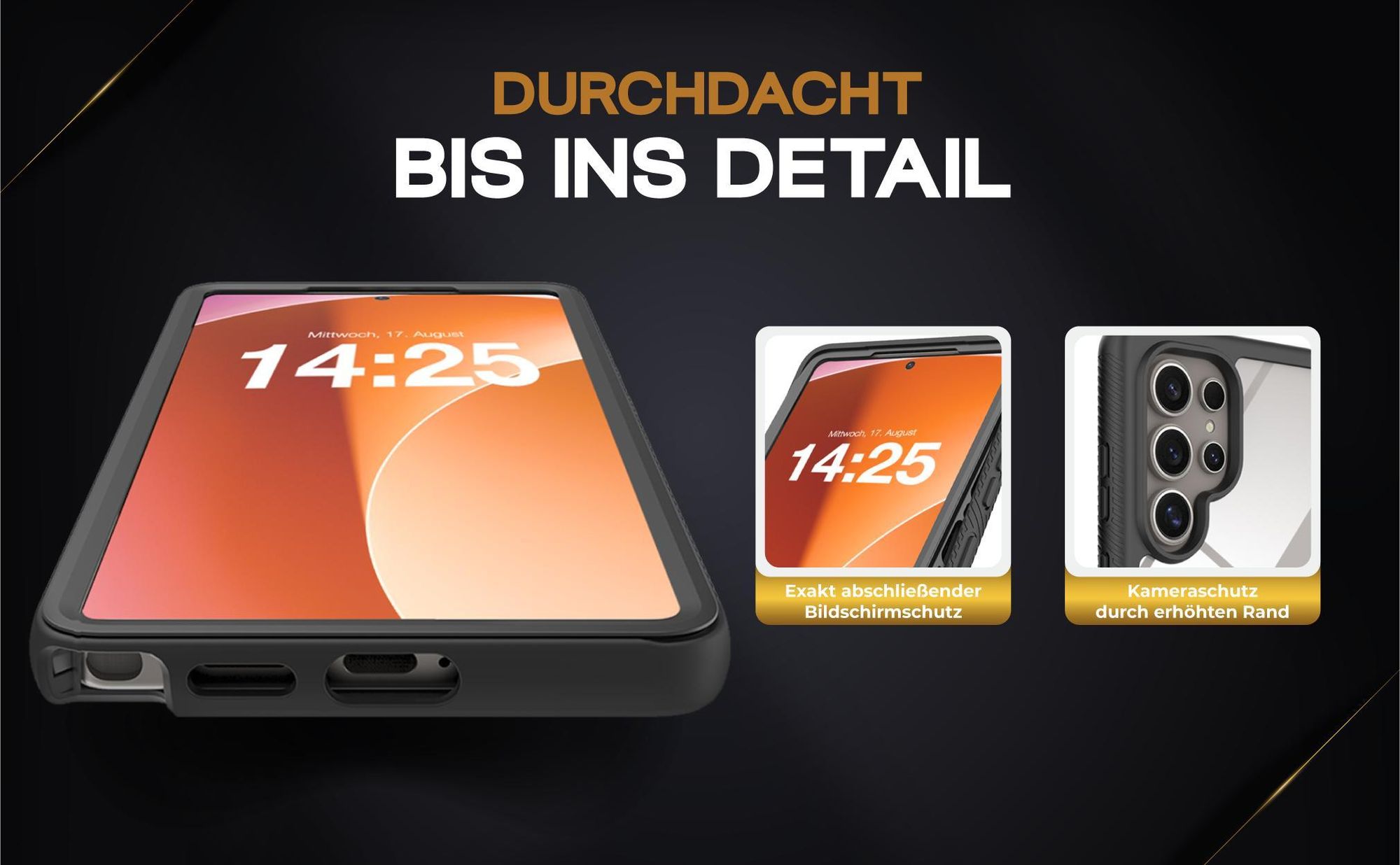 Schwarze 360 Grad Hülle für Samsung Galaxy S25 Ultra Front und Backcover
