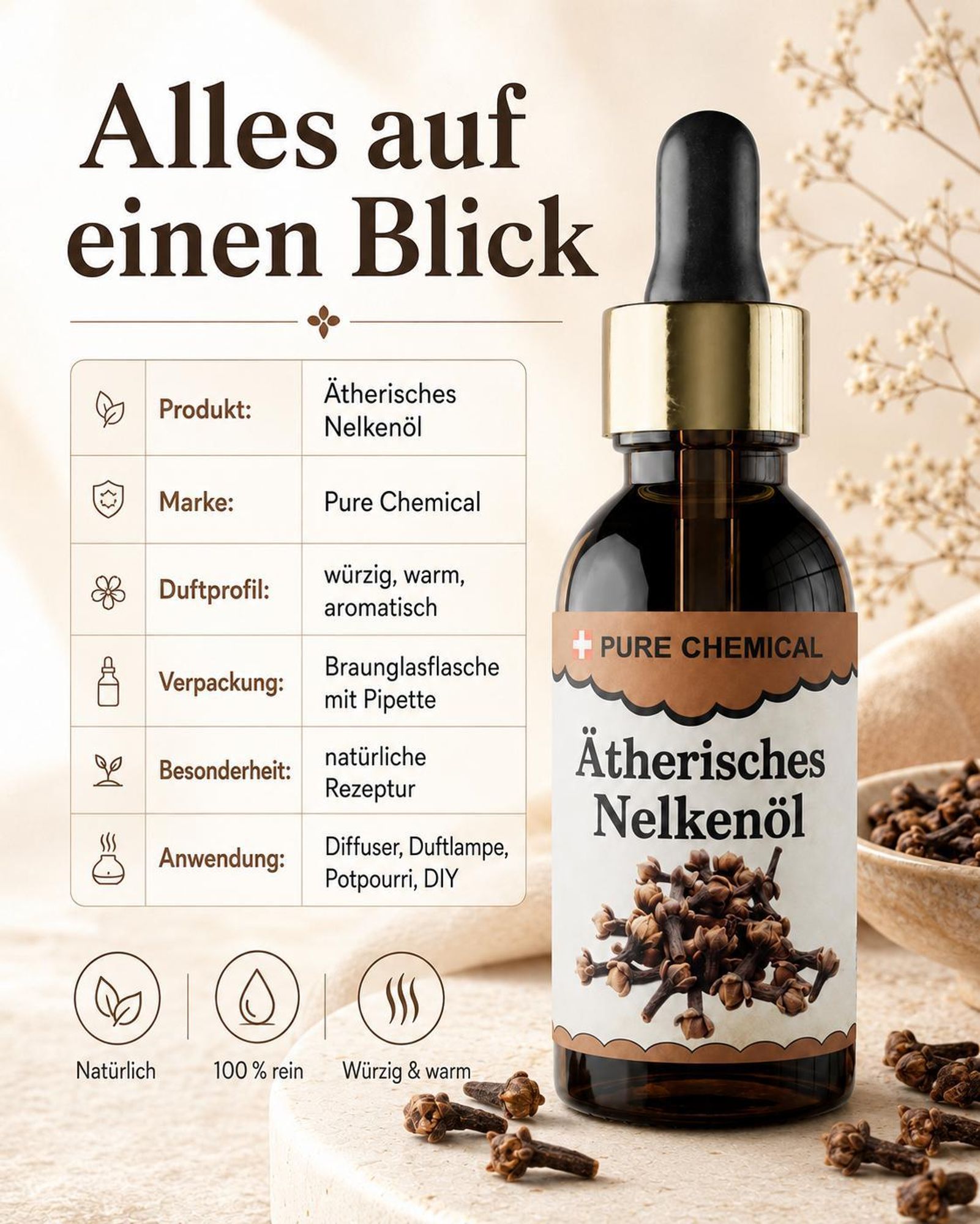 PURE CHEMICAL | Nelkenöl Ätherisch 100ml