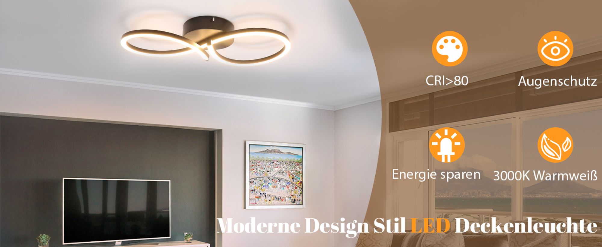 ZMH Deckenleuchte LED Deckenlampe Schlafzimmer 24W Küchenlampe Moderne Kreative Design Wohnzimmerlampe 3000K Warmweiß Flurlampe Schlafzimmerlampe Weiß Deckenlampen für Esszimmer Kinderzimmer