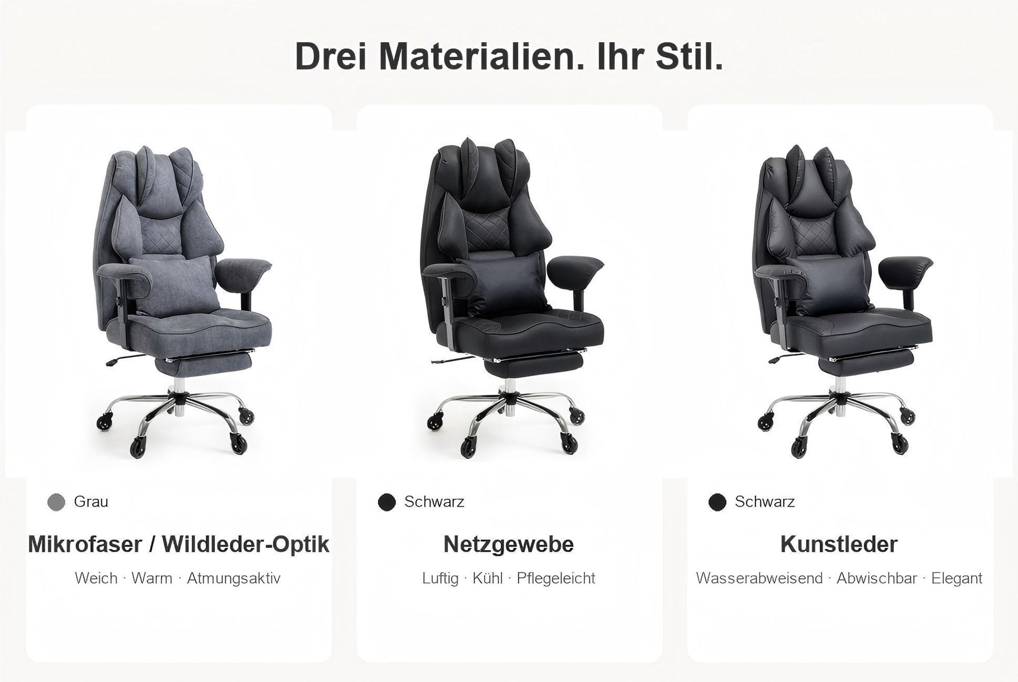 HAPPYHOME XXL Ergonomischer gamingstuhl mit Fußstütze, belastbar bis 200kg,Schreibtischstuhl mit Lendenkissen, Bequem XXL Breiter Sitzfläche