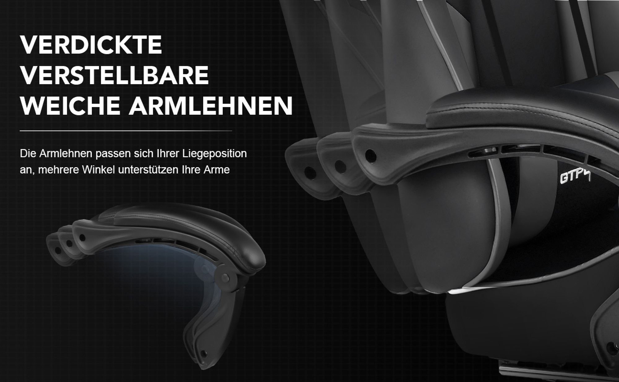 GTPLAYER Gaming-Stuhl Schreibtischstuhl, Ergonomischer Bürostuhl Mit Massagefunktion und Fußstütze, Gestänge Handlauf, Fußkreuz aus Stahl, Grau