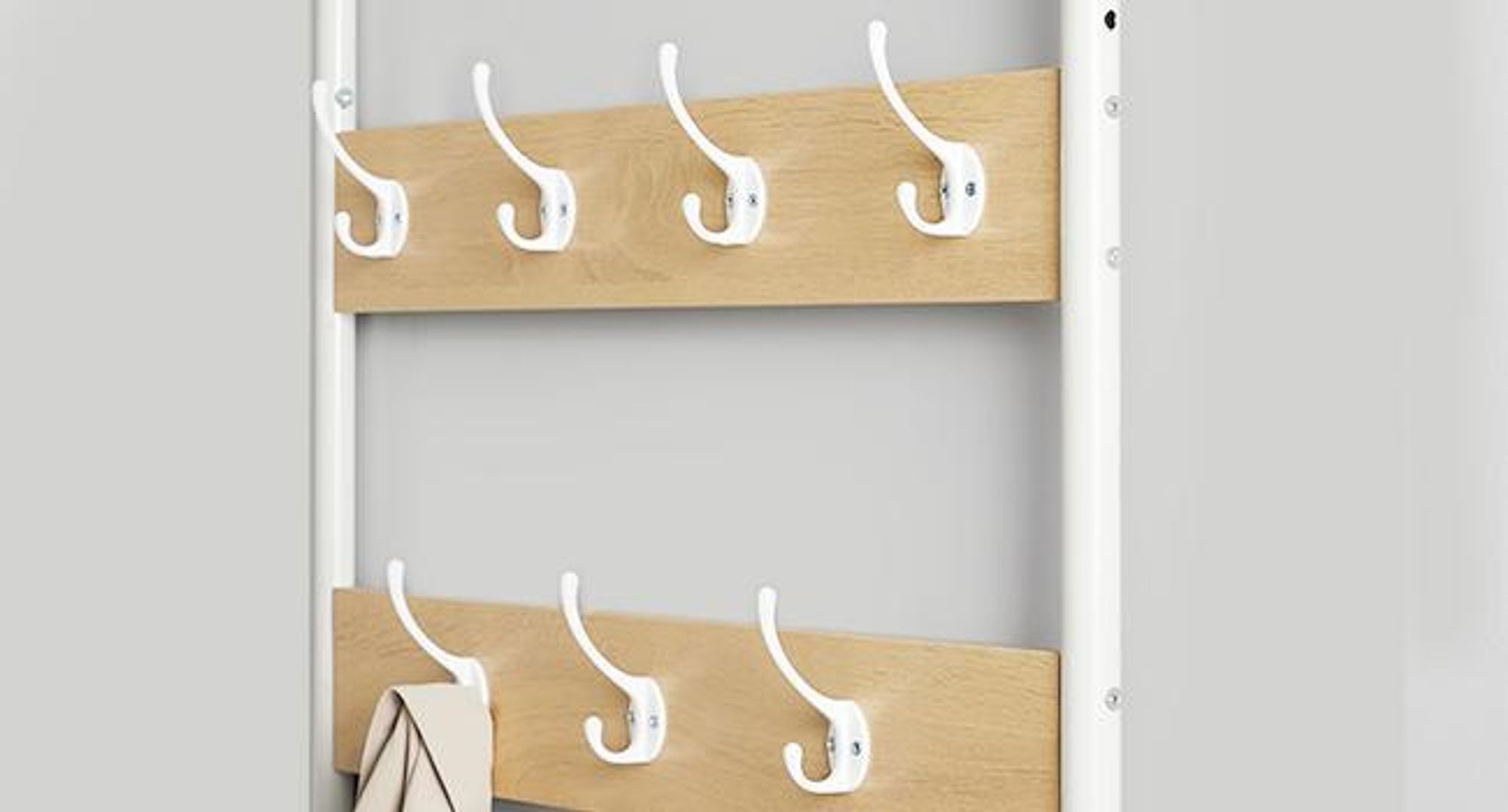 VASAGLE Kleiderständer, Garderobe, Garderobenständer mit Haken, Spiegel, Sitzbank, 35 x 98 x 180 cm, für Eingangsbereich, Schlafzimmer, Wohnzimmer, Industrie-Design, Eichenfarben-Weiß HSR415W01