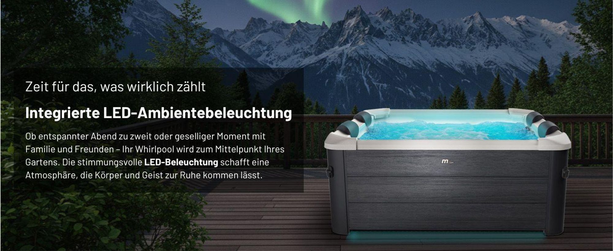 BRAST Whirlpool MSpa Oslo mit Fester Außenwand | LED-Beleuchtung mit 20 einstellbaren Farben für 6 Personen | 160x160x65cm | 120 Massagedüsen | Ganzjähriger Einsatz Winterfest | In & Outdoor Pool