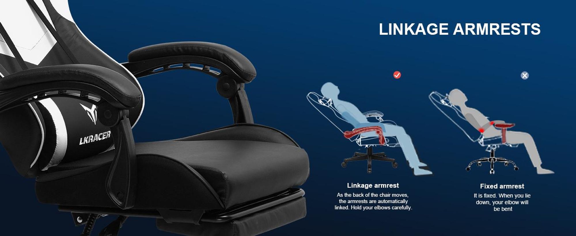 LUCKRACER fotel gamingowy fotel biurowy fotel gamingowy ergonomiczny z poduszką lędźwiową poduszką zagłówka fotel gamingowy z regulacją wysokości udźwig 150 kg, podnóżek biały
