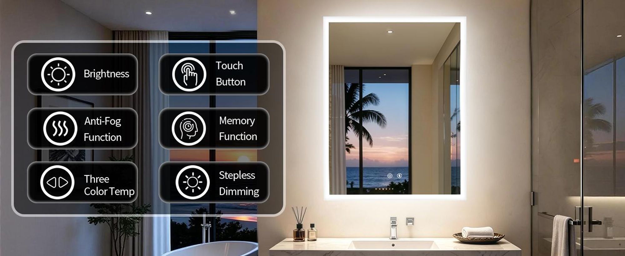WISFOR LED Badspiegel 70x90 cm Wandspiegel mit Licht dimmbar Anti-Beschlag IP66