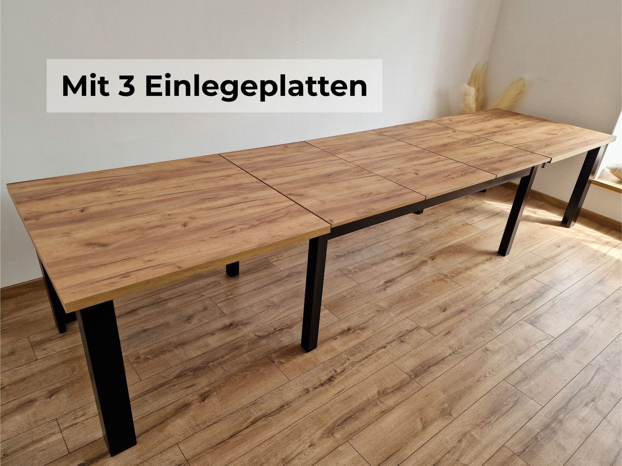 Esstisch Gilberto 100x160 cm ausziehbar – 4 Einlegeplatten – max. 400 cm – Eiche Craft – Massivholzbeine – Tisch für 14 Personen