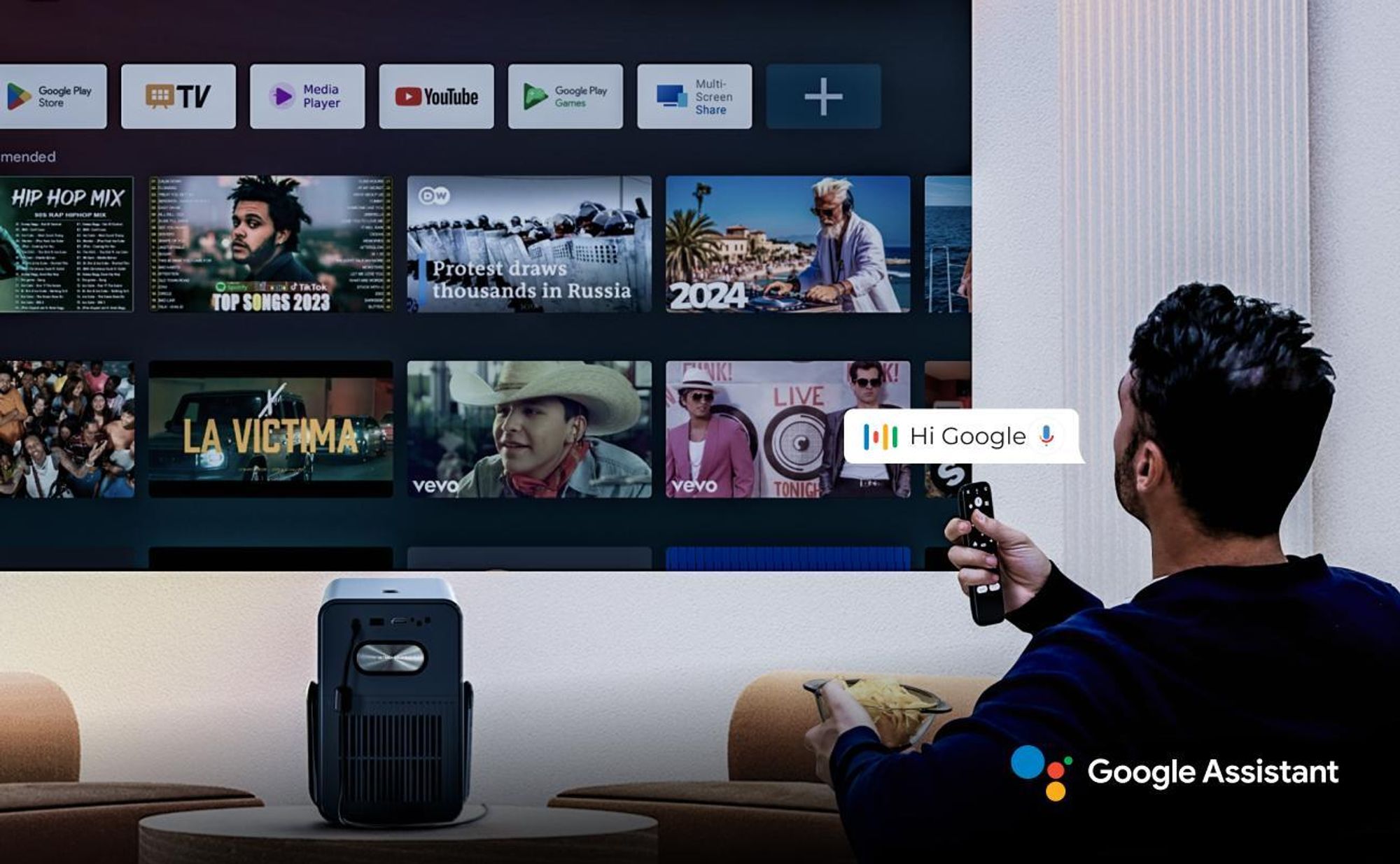 ULTIMEA projektor Android TV 11.0 s NETFLIX, podpora domácího kina 4K, svítivost 1000 ANSI lumenů, Dolby Audio, design s rukojetí pro přenášení, Poseidon E40 Smart Series