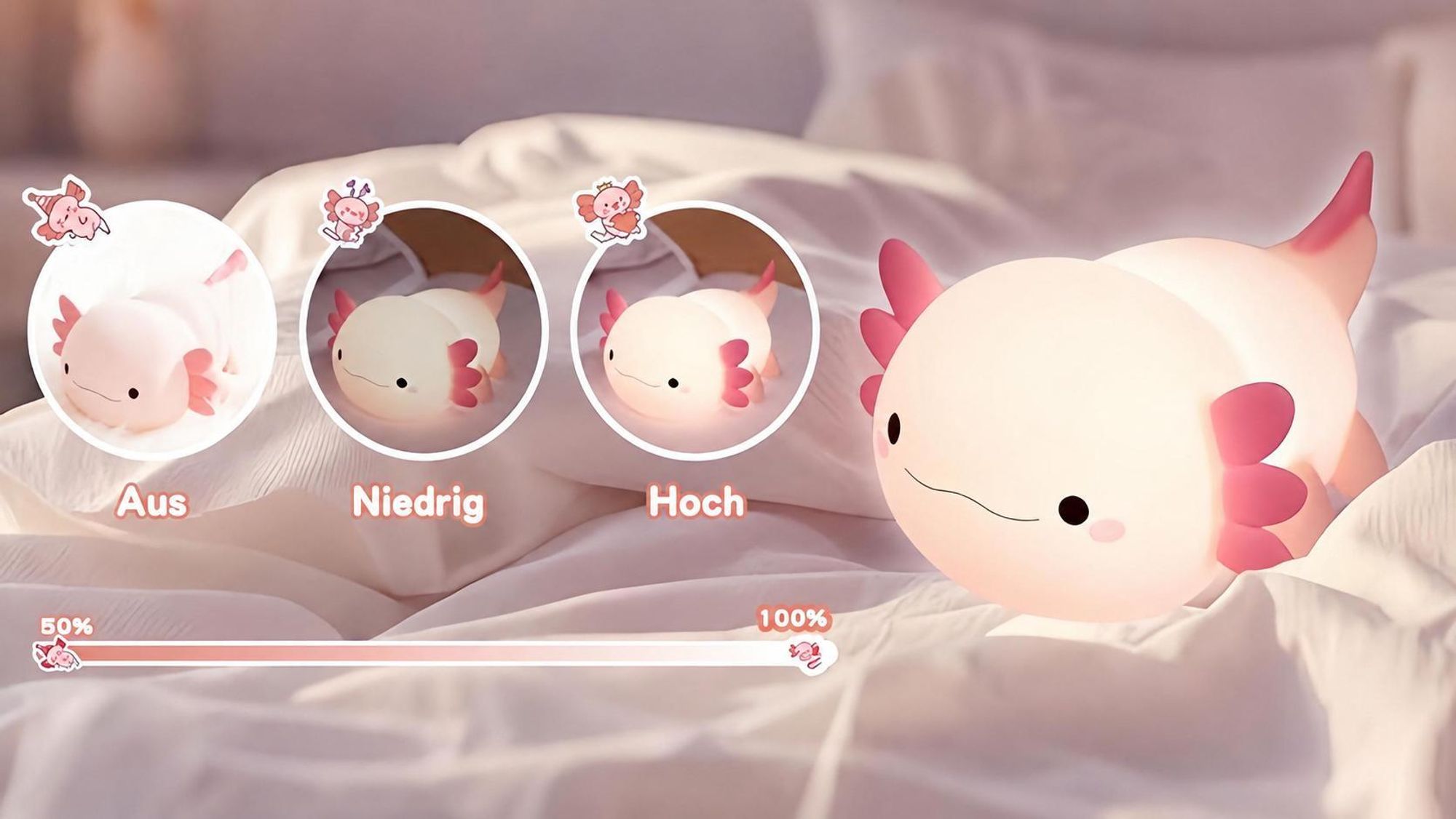 LED Axolotl Nachtlicht,Verstellbares Silikon -Nachtlicht,USB -Ladebett -Nachttischlampen,Berührungssteuerung,Geschenk mit Timer,Babyzimmerdekor,Rosa