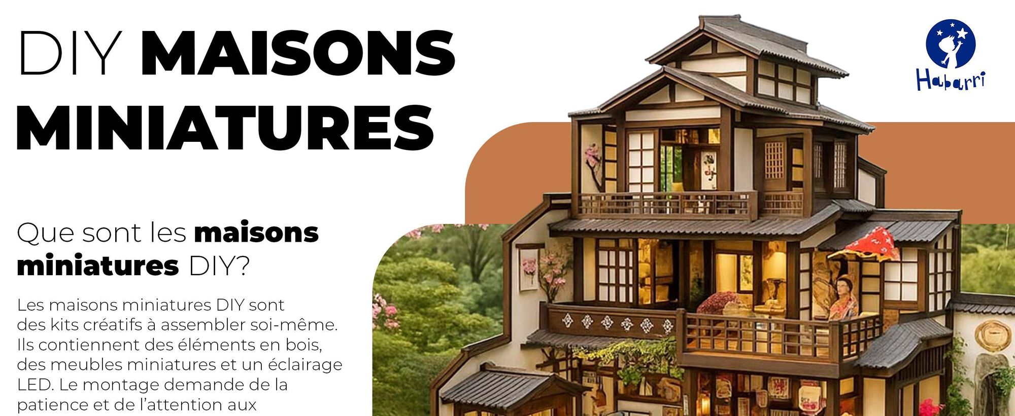 Maison Miniature, Habarri, Maison de Poupées, DIY, Maison en Bois, Cadeau pour Enfants