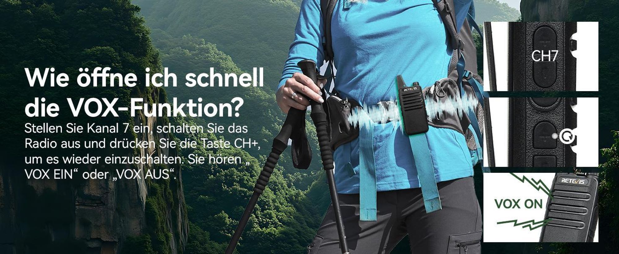 Retevis RT622 Walkie Talkie, Tragbare Funkgeräte mit Ohrhörer, PMR446, Wiederaufladbares, VOX Squelch, Notfall Alarm, für Familienausflüge, Camping