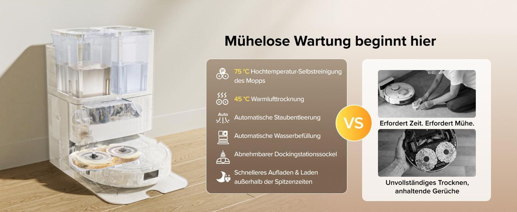 Roborock Qrevo S Pro Staubsauger Roboter mit Wischfunktion, 18.500Pa(Upgrade von QV 35A), Anti-Tangle System, 75 °C Heißwasser-Moppwäsche, Weiß