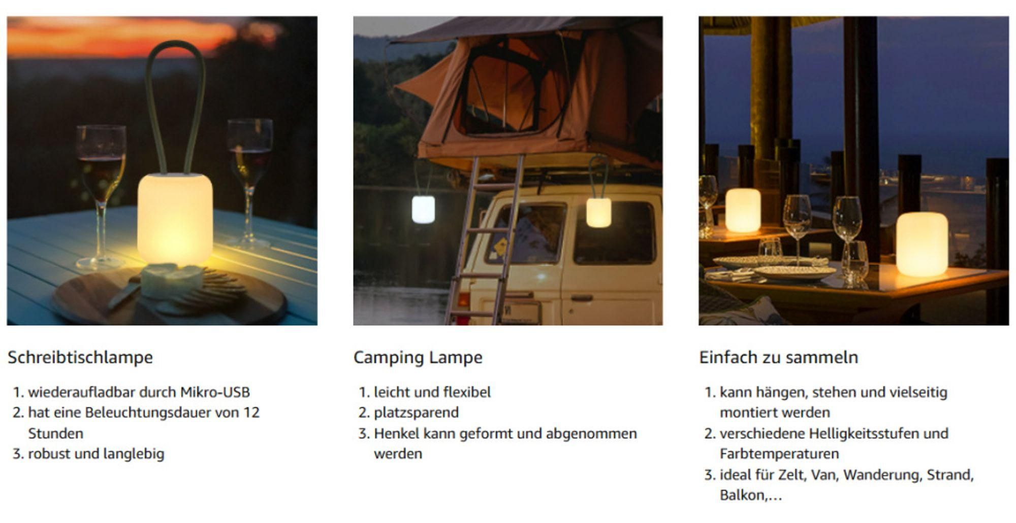 LED Campinglampe,USB-Aufladung Nachtlicht,flexible Outdoorlampe zum Aufhängen,Hinstellen und Montieren,dimmbare Handyhalter Campingleuchte,Grün