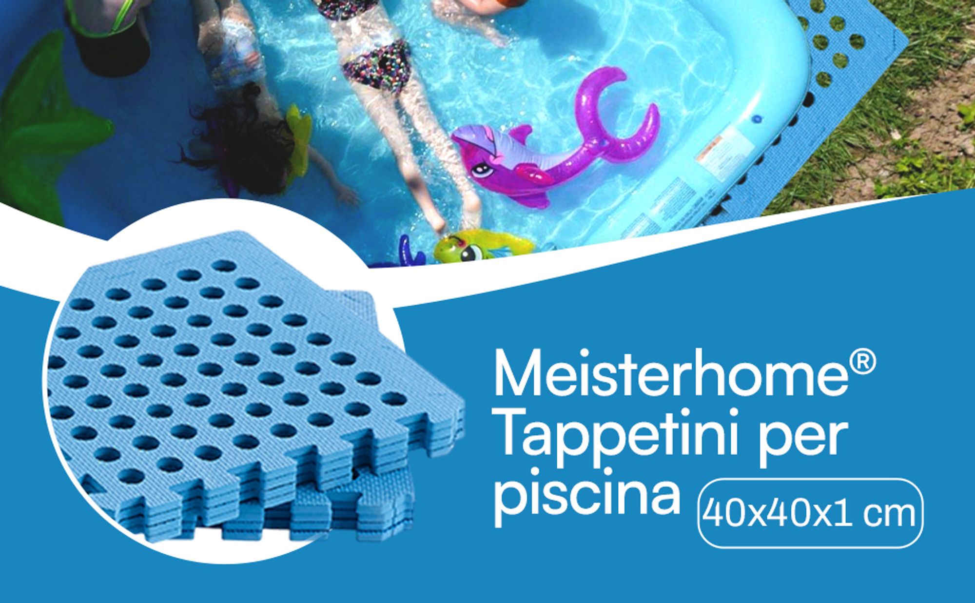 Meisterhome 72 pezzi Tappetino protettivo per pavimenti Tappetino per piscina Tappetino protettivo per pavimenti - 40 x 40 x 1 cm - Vasca idromassaggio, piscina per bambini – Blu