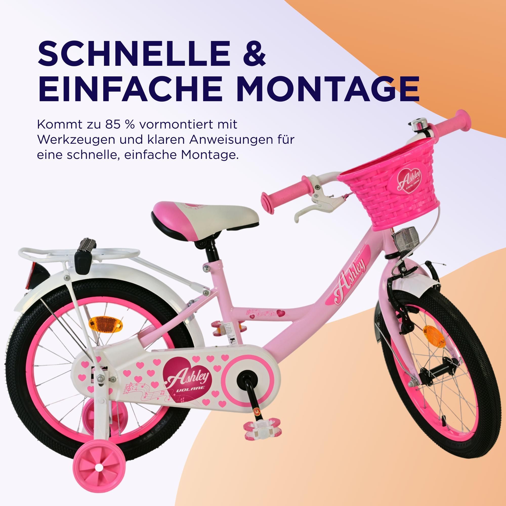 Volare Ashley Kinderfahrrad - Mädchen - 18 Zoll - Rosa/Rot