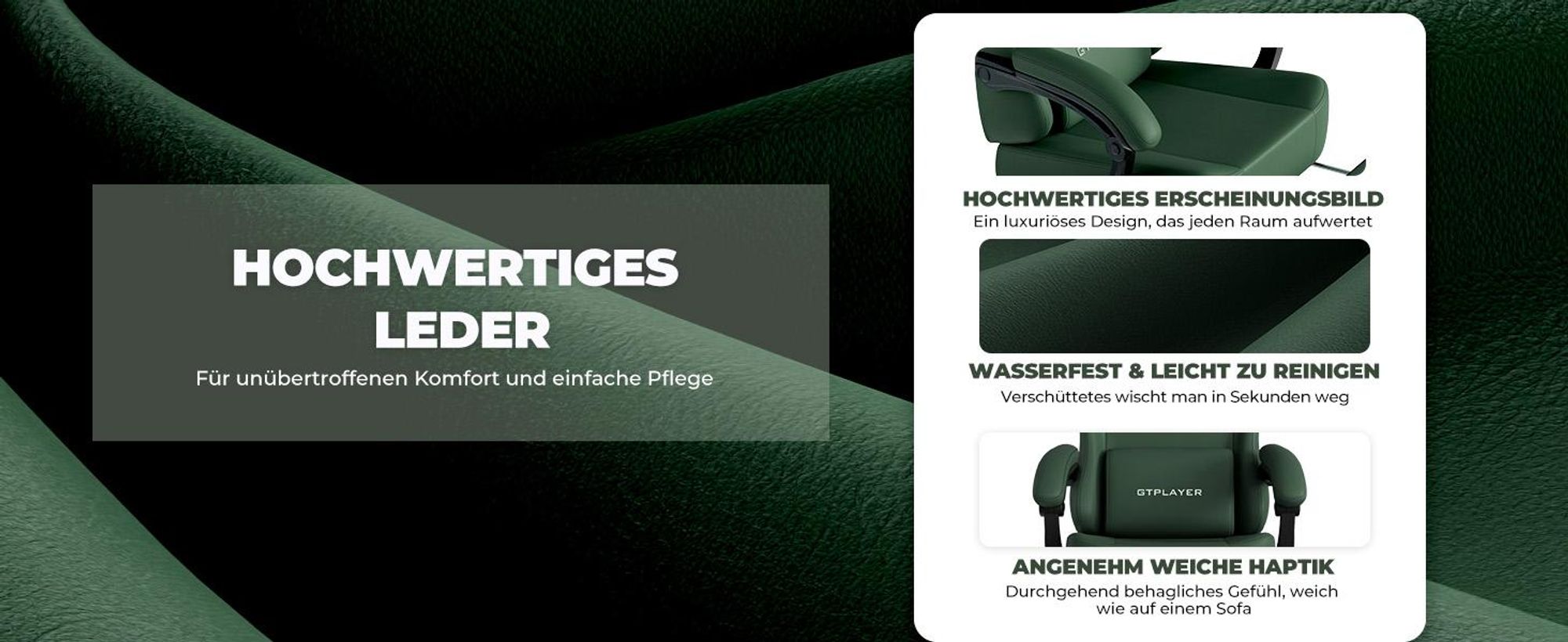 GTPLAYER Gaming Stuhl Ergonomischer Gaming Sessel Schreibtischstuhl Bürostuhl mit Kunstleder Federsitzkissen, Verbindungsarmlehnen, mit Fußstütze