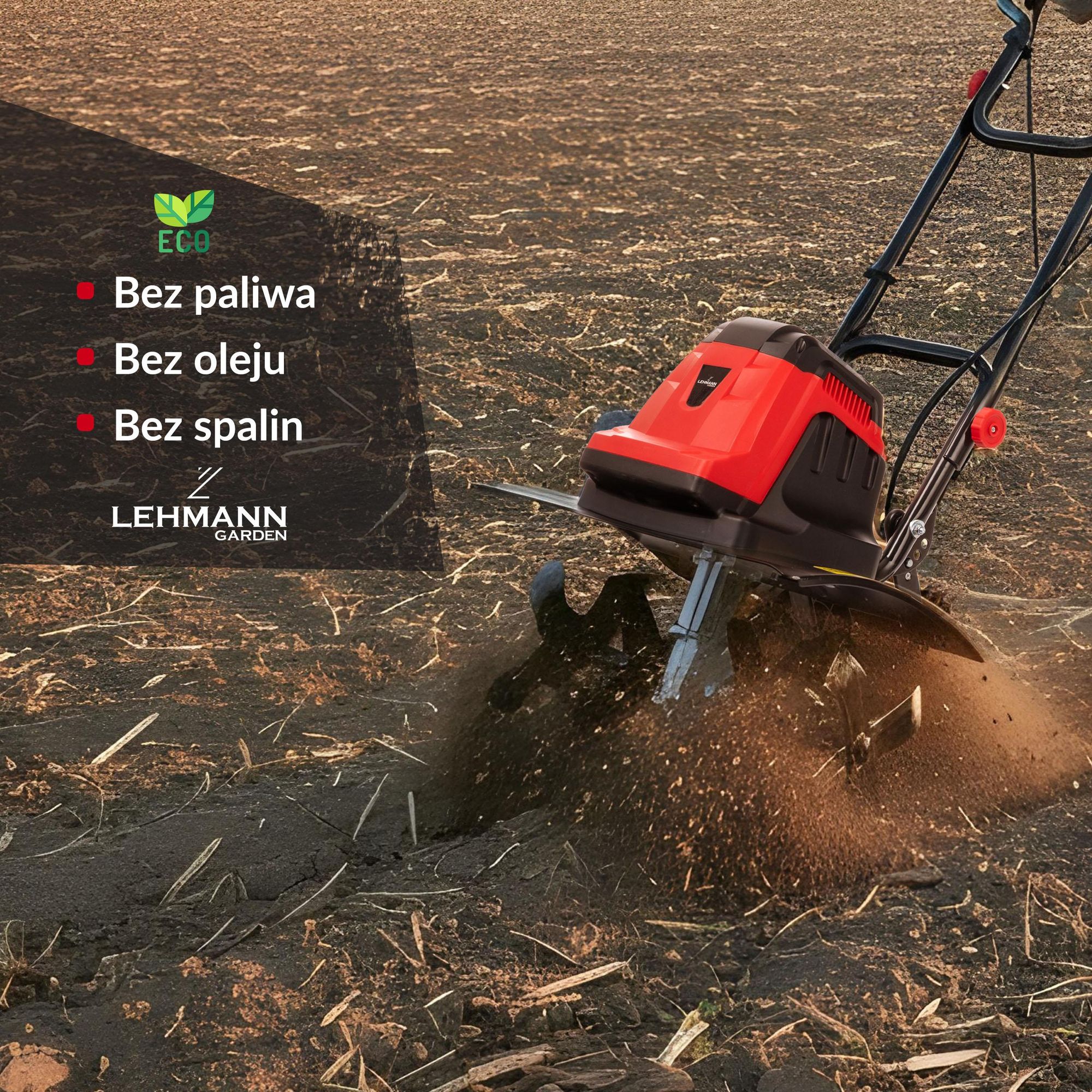 Glebogryzarka elektryczna LEHMANN GROUND, kultywator 1800W, szerokość robocza 45cm, miedziana przekładnia, regulowana głębokość, Ilość ostrzy: 24