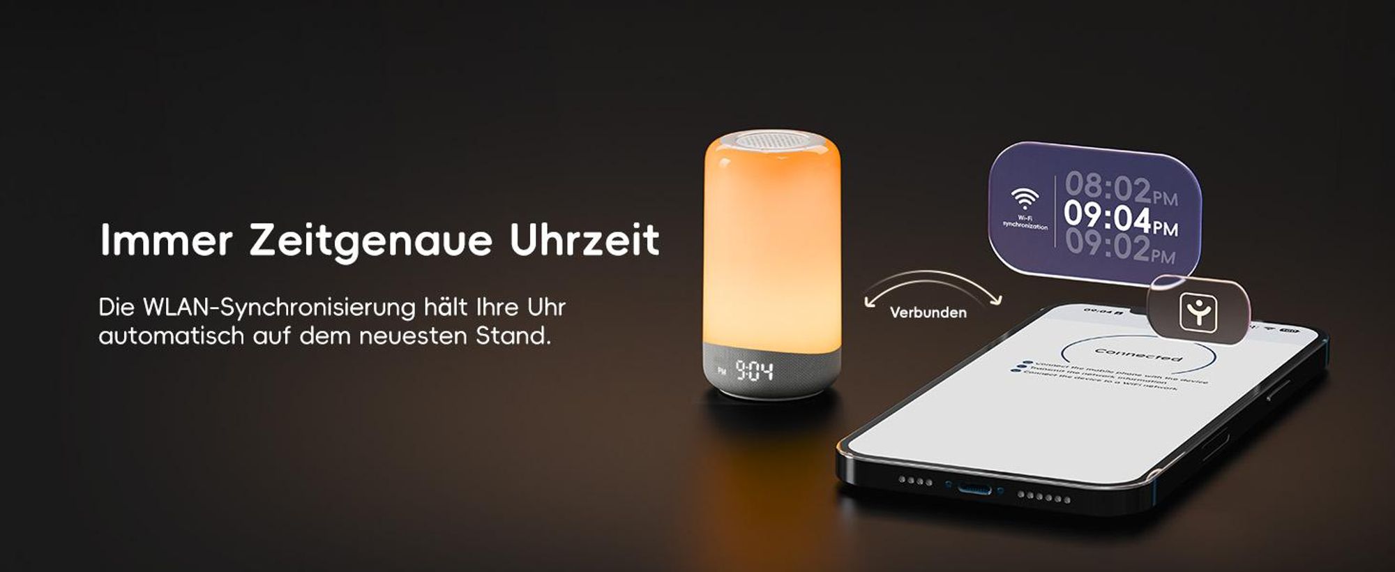 ecozy Tageslichtwecker 3-in-1 Lichtwecker Sonnenaufgangssimulation, Weißes Rauschen, Nachtlicht, mit 26 Klängen, 17 Lichteffekten und App-Steuerung