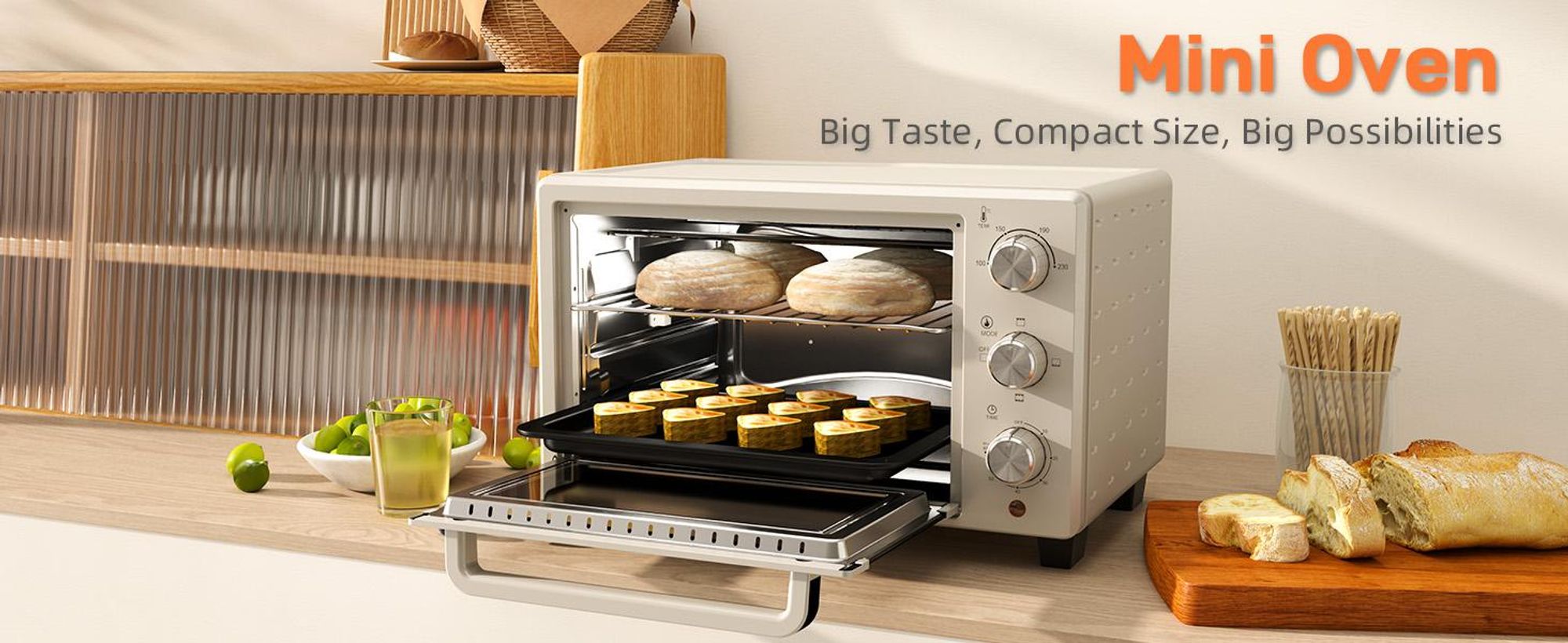 HOMCOM Mini piekarnik 21 l – piekarnik do pizzy, mini piekarnik z blachą do pieczenia, rusztem do grillowania i tacką na okruchy