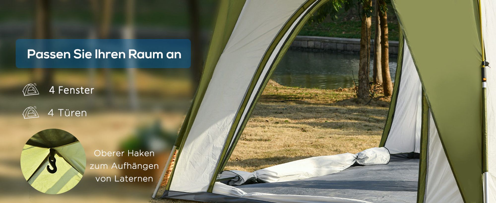 Outsunny Camping Zelt 3 Personen Zelt Familienzelt 190T Kunstleder1000mm