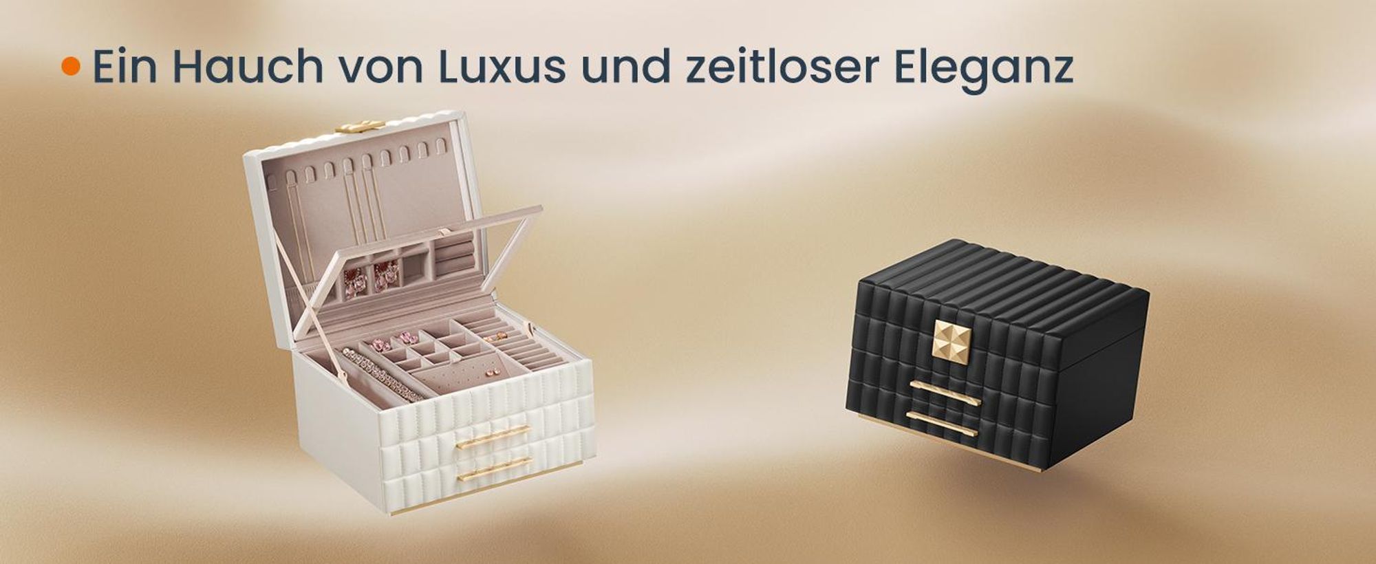 SONGMICS HOME ANAH Kollektion - Schmuckkästchen 3 Ebenen, Spiegel, 2 Schubladen