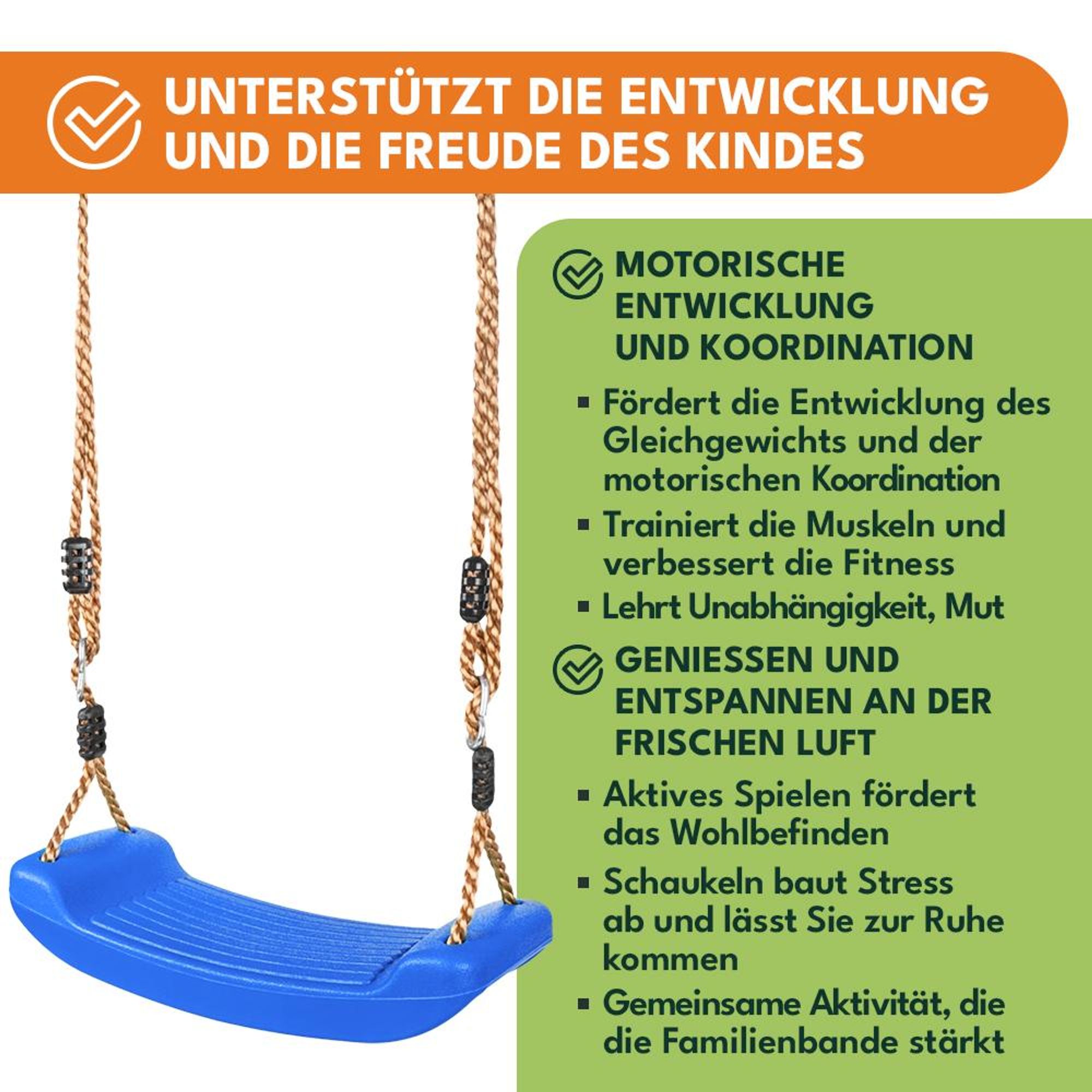 KRUMAD Kinderschaukel Outdoor Indoor, Babyschaukel, Schaukel, Tragkraft bis 35 kg, Höhenverstellbar, Babysitz für Kinderzimmer, Blau