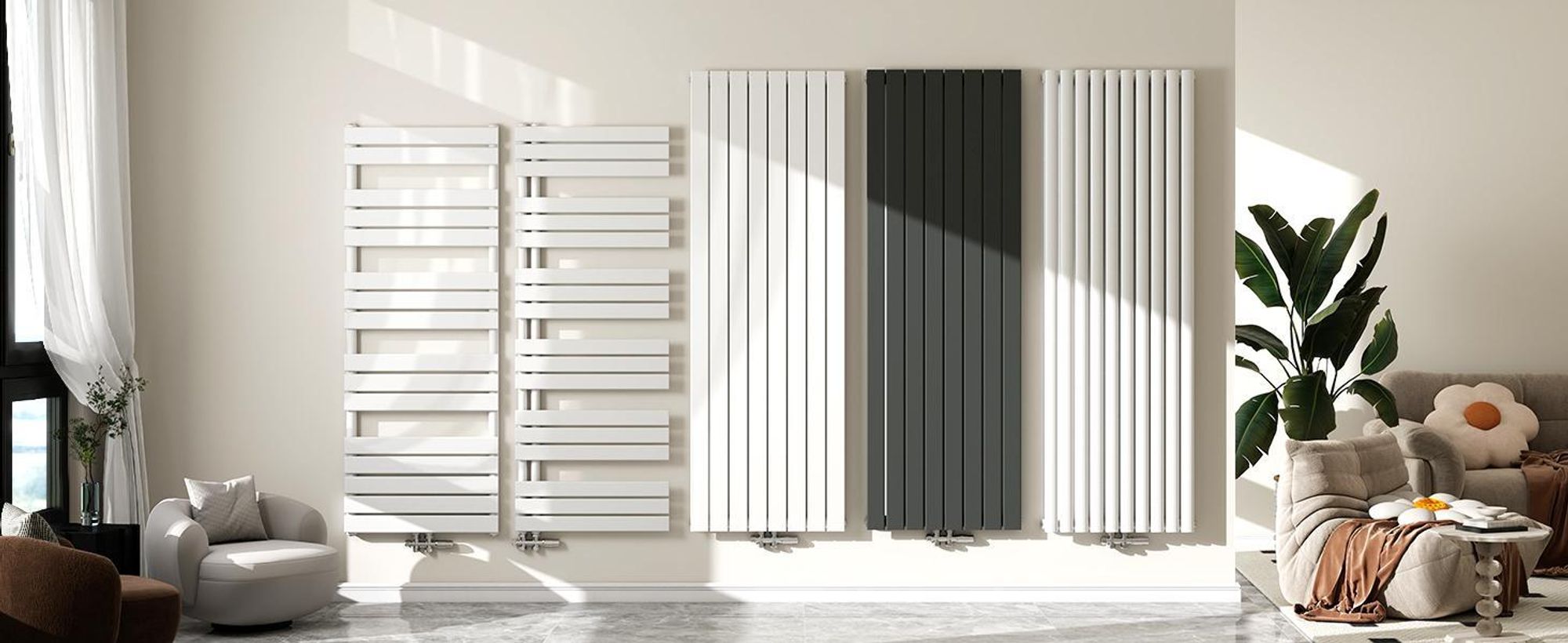 Acezanble Design Heizkörper Flach 1600 x 450 mm Weiß Doppellagig Vertikal Paneelheizkörper Mittelanschluss Radiator Heizung für Wohnzimmer 1593W