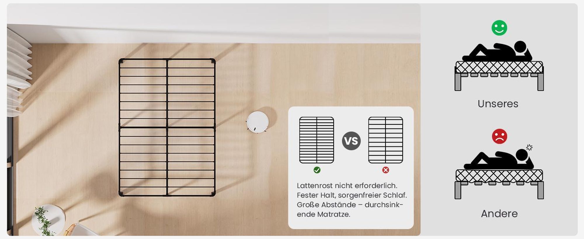 140 x 200 cm Bett , Bettgestell mit Stauraum, KUTAS Betten mit 14 Reihen Metalllamellen & fächerförmigen Füßen, Industriestil, bis 480 kg, Schwarz