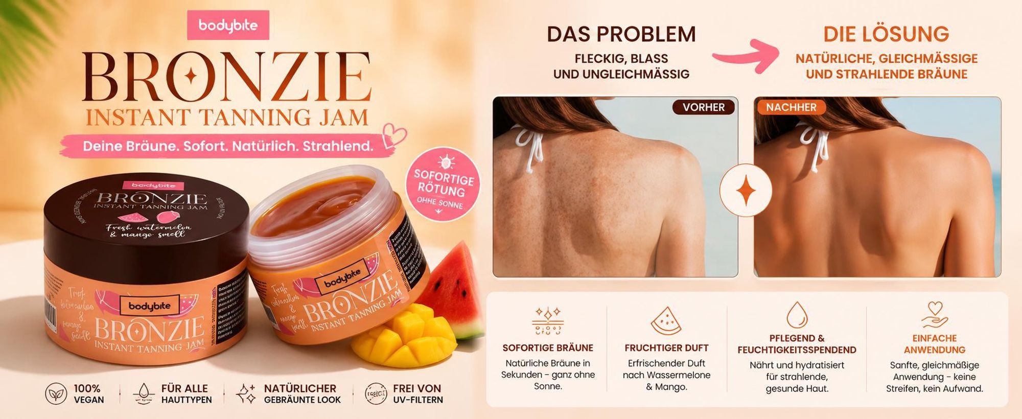 200 ml Bräunungscreme mit Sofort-Effekt, Marmelade Sonnencreme - BRONZIE