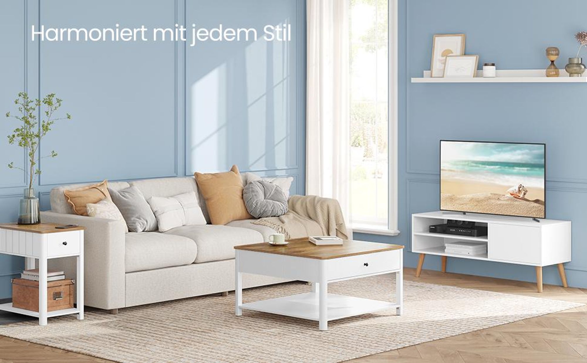 VASAGLE TV-Schrank, Lowboard, Fernsehschrank für Fernseher bis zu 55 Zoll, 120 cm lang, Fernsehtisch, für Wohnzimmer, Industrie-Design, weiß VTL120T46