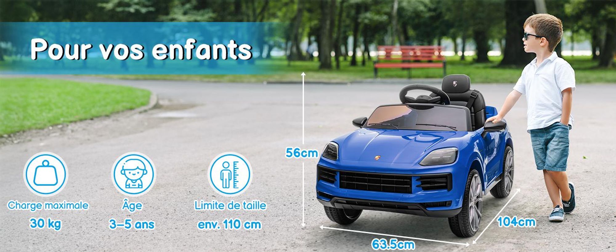 FCH Kinder Elektroauto 12V Kinderauto Elektrisch 2,4G-Fernbedienung, Porsche Cayenne Elektrofahrzeuge mit MP3, Musik, Hupe, LED-Leuchten (Blau)