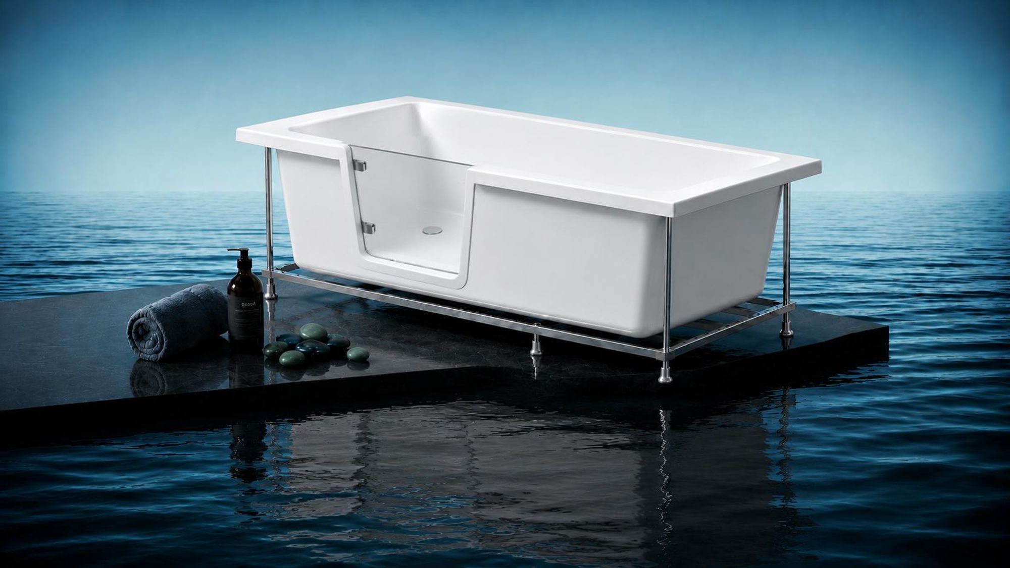 AQUA for you | Badewanne - VOVO – Seniorenbadewanne mit Tür – 140 x 70 x 58 cm - universell - Weiß - mit Tür, Sitz, Montagegestell, , Einbaubadewanne