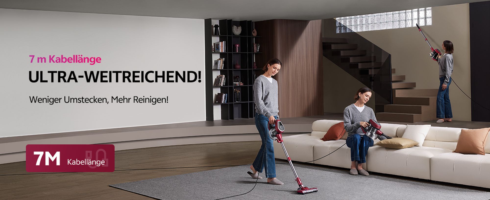 Vactidy C8 Staubsauger mit Kabel 7m/60kPa/600W Handstaubsauger 1,5L Beutelloser Staubbehälter, Antiverhedderungs-Bürste für Böden Teppiche Tierhaare