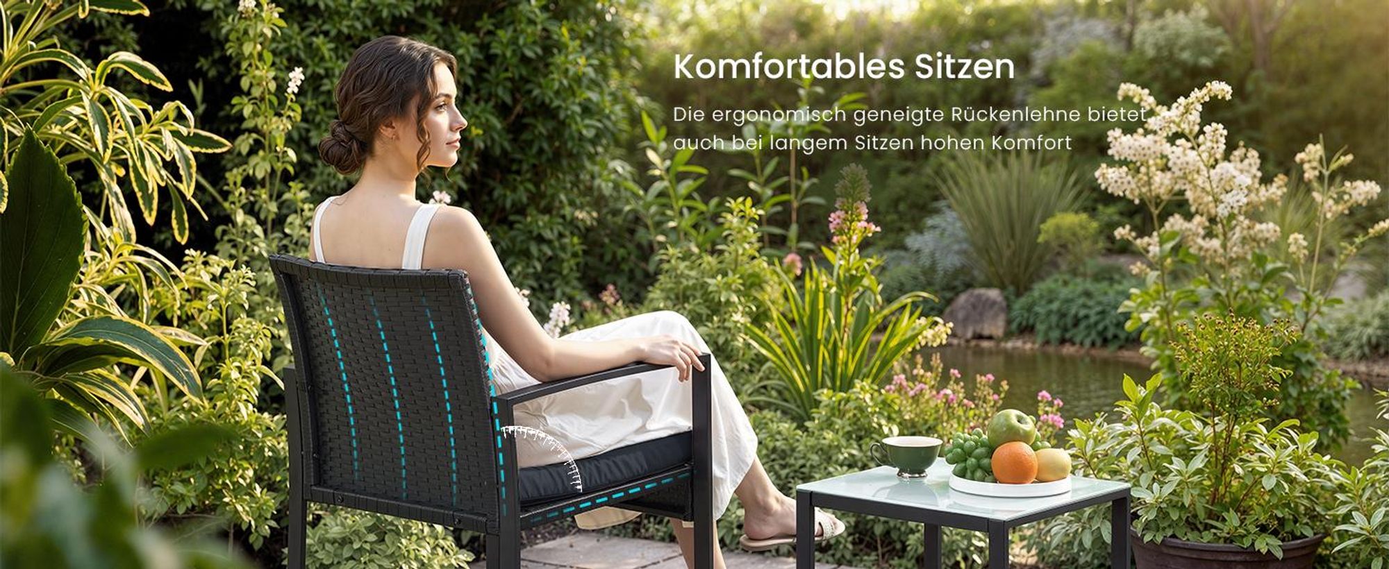 SONGMICS Balkonmöbel, aus PE-Polyrattan, Lounge-Set, Tisch und 2 Stühle, GGF010B05