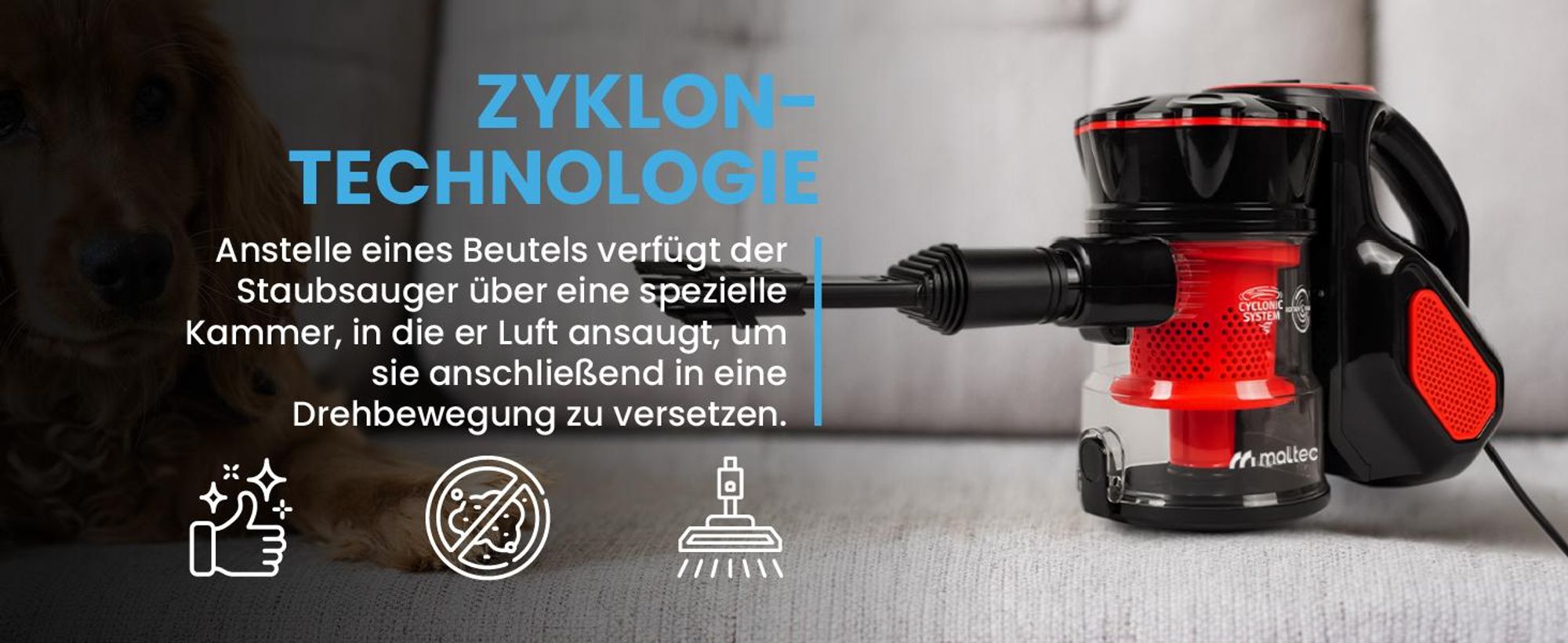MalTec Handstaubsauger 5in1 600W Zyklon Staubsauger 5in1 Beutellos für Autos Zuhause Camping