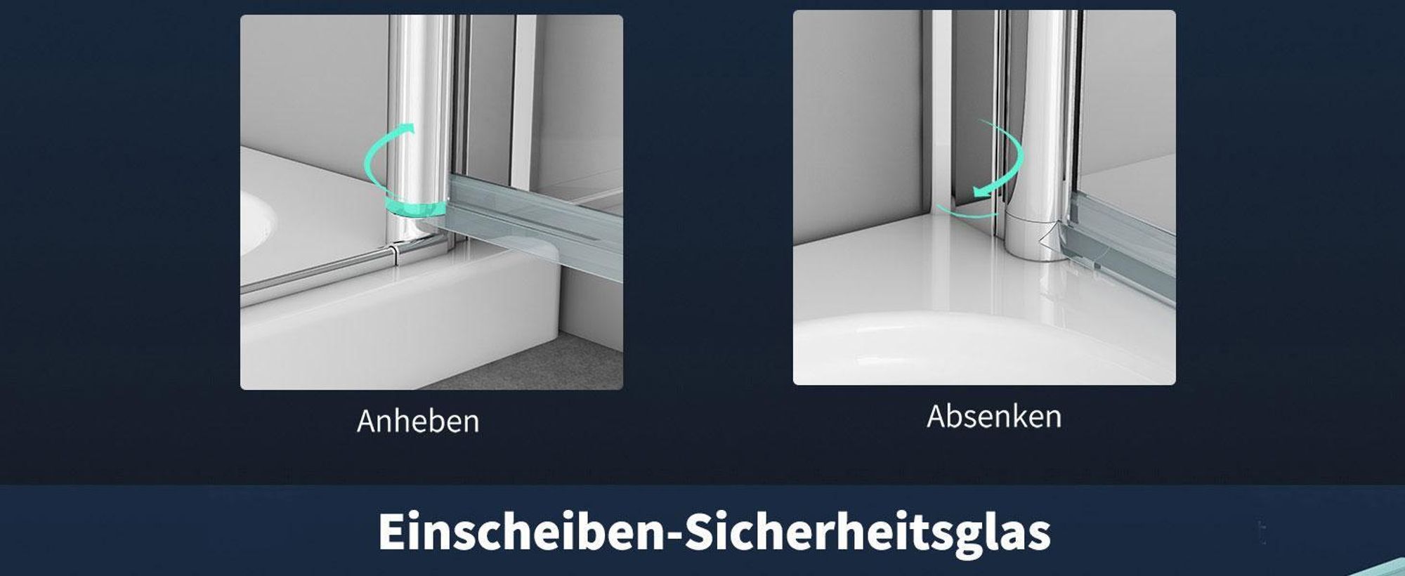 Duschabtrennung Walk in Falttür Dusche 120 x 185cm Faltbar & Drehbar Duschwand 6mm ESG Glas Duschtrennwand Silber Glaswand
