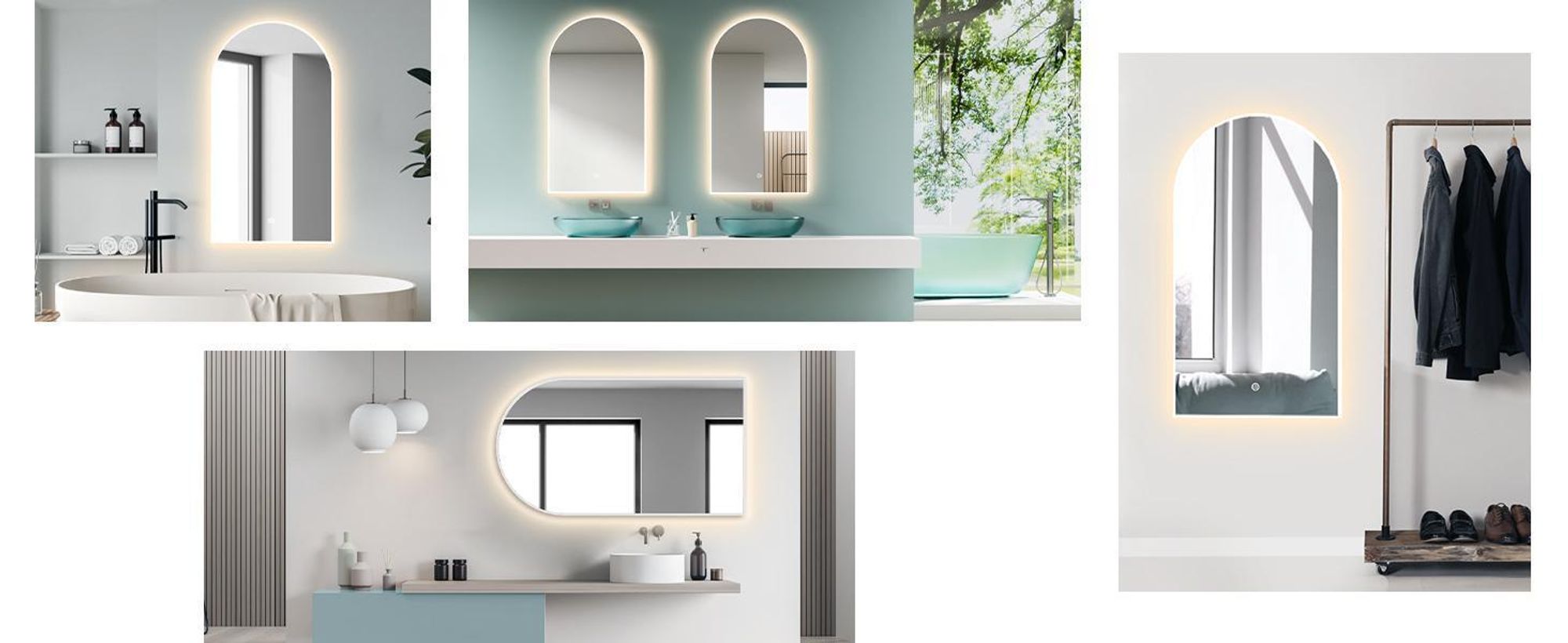 HOKO Miroir de salle de bain arc LED 60x100cm avec cadre métallique, montage HAUT+QUI,Arch miroir lumineux+interrupteur tactile+lumière changeant 2700-6500K, blanc chaud-froid