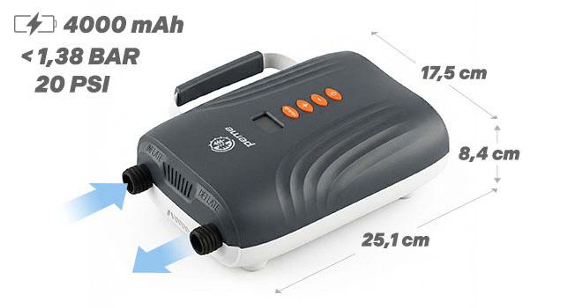 PEME Hydro Elektrische SUP Pumpe mit Akku 4000 mAh 12V Auto Luftpumpe Kompressor 20 PSI Aufpumpen Abpumpen Kabellos für Stand Up Paddle Schlauchboot