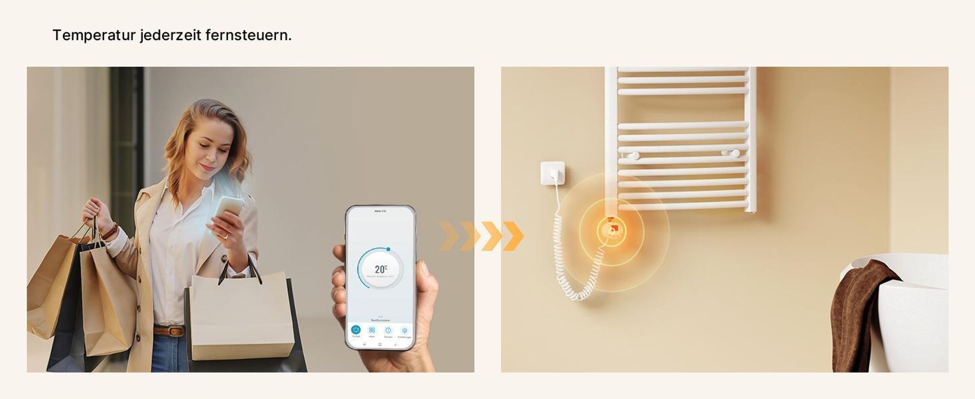 EMKE Heizstab 1200W mit Wifi App Steurung Timer Funktion, weiß, 4 Heizmodi Childlock Google Home Sprachsteuerung für Badheizkörper