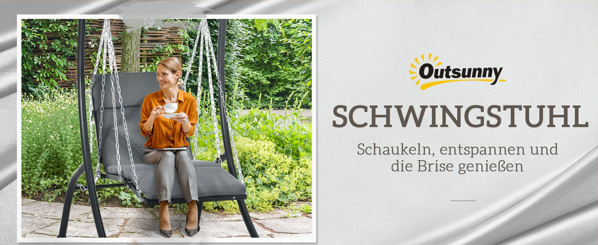 Outsunny Hollywoodschaukel, Gartenschaukel mit Kissen, Verstellbarem Sonnendach